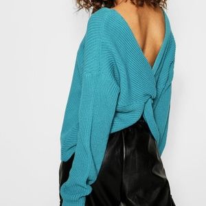 Crop twist back knit sweater